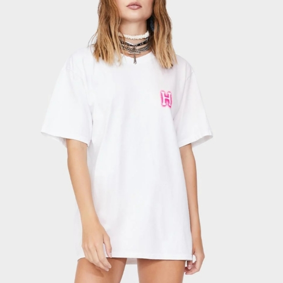 NWT Dolls Kill , Huff a, White And Hot Pink , Hand Dyed Teeshirt - Picture 5 of 15